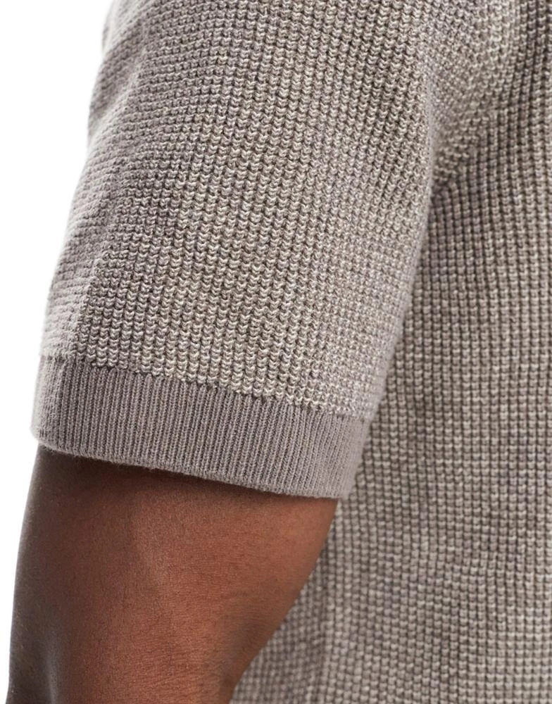 Jack & Jones Jack & Jones Premium textured knitted polo in brown 3