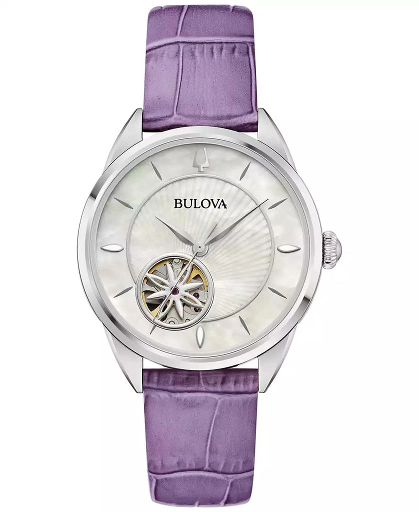 Bulova Women's Automatic Purple Leather Strap Watch 34.5mm 1