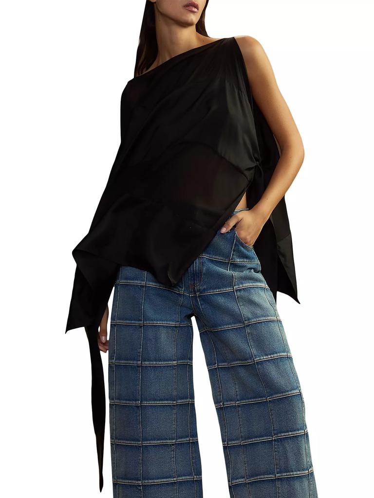 Cynthia Rowley Sheer-Paneled Silk Side-Tie Sleeveless Blouse