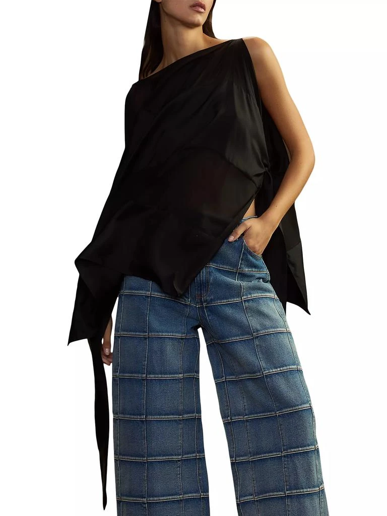 Cynthia Rowley Sheer-Paneled Silk Side-Tie Sleeveless Blouse 1