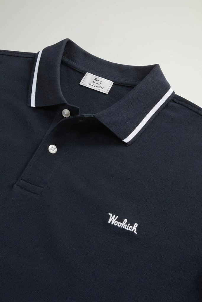 Woolrich Monterey Polo Shirt in Stretch Cotton Piquet with Striped Edges - Men - Blue 6