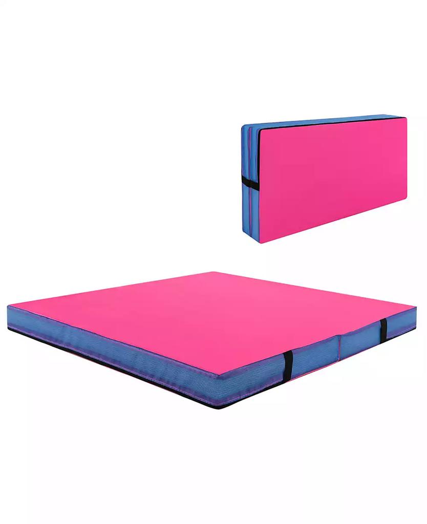 SUGIFT 4ft x 4ft x 4in Bi-Folding Gymnastic Tumbling Mat with Handles and Cover-Pink