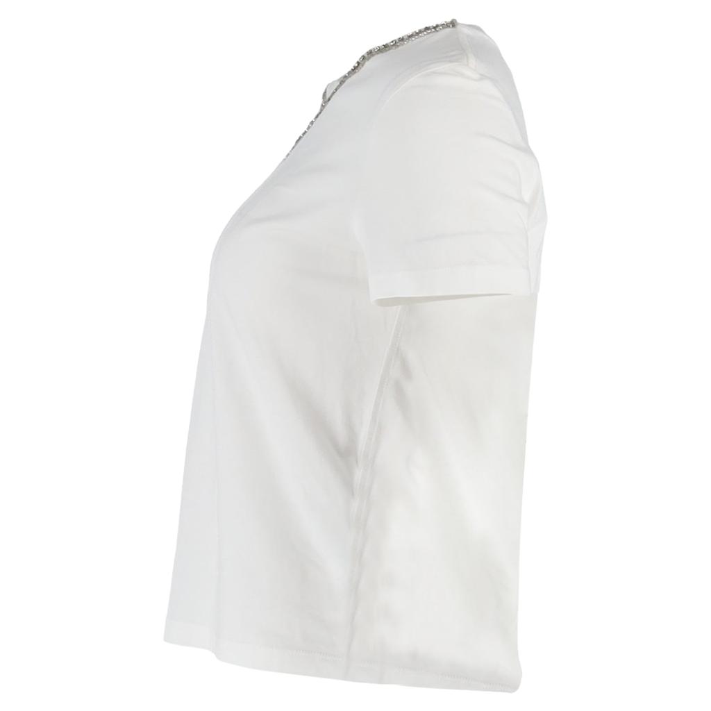 Maje Embellished-Neck T-shirt in White Cotton