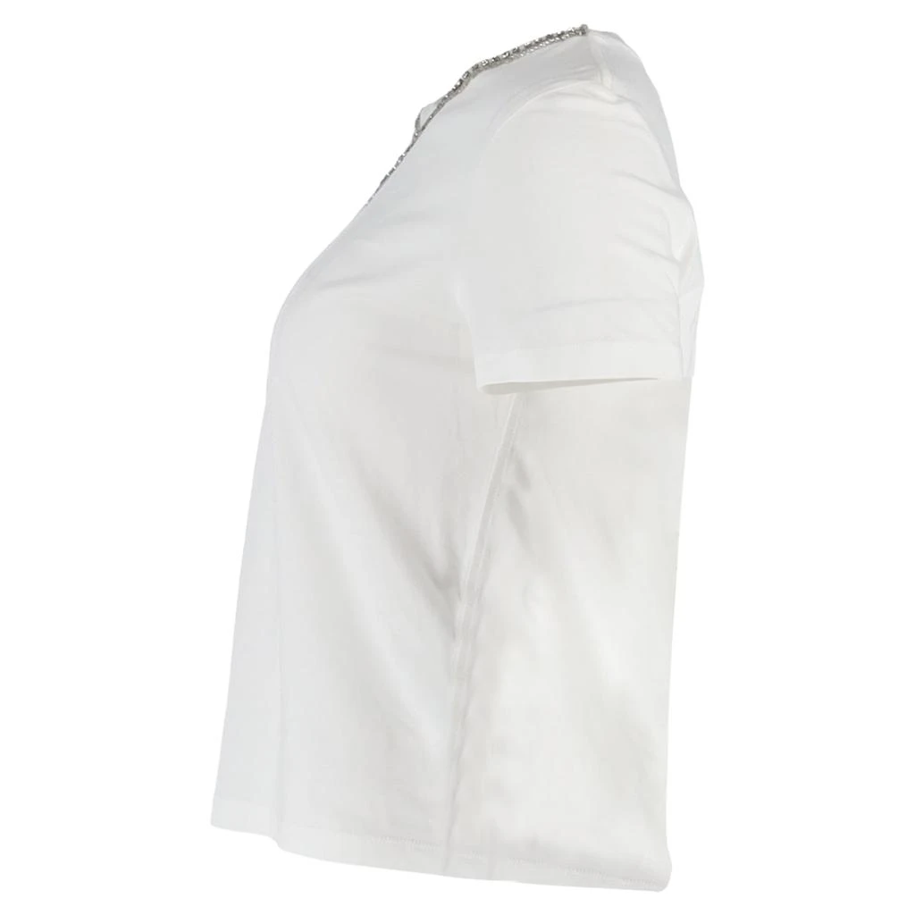 Maje Embellished-Neck T-shirt in White Cotton 2