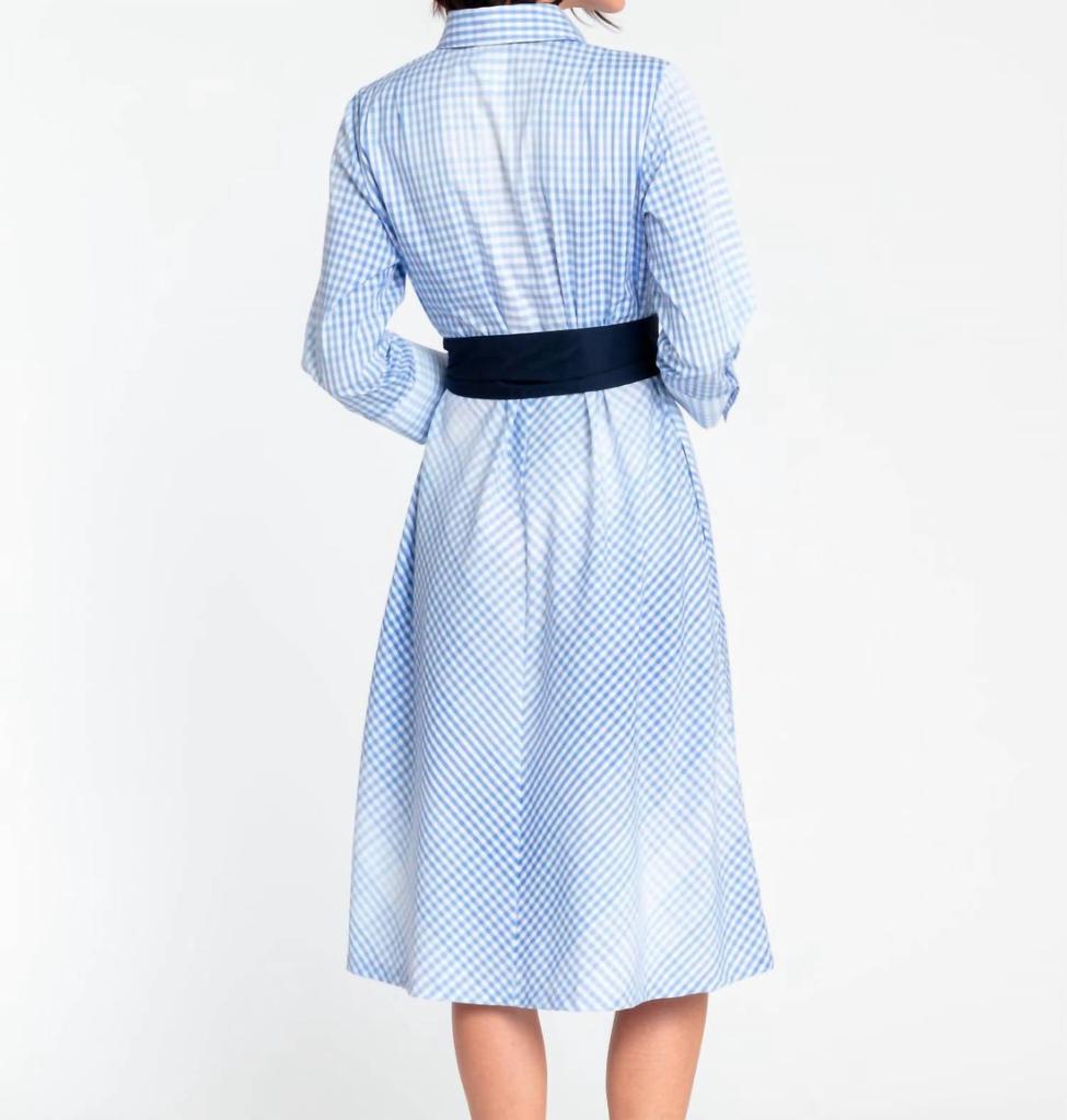 Hinson Wu Riley 3/4 Sleeve Ombre Gingham Dress In Sky Blue/white