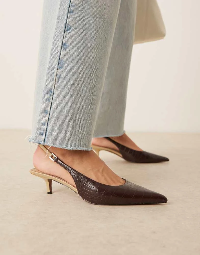 ASOS ASOS DESIGN Sunday slingback kitten heel in brown croc