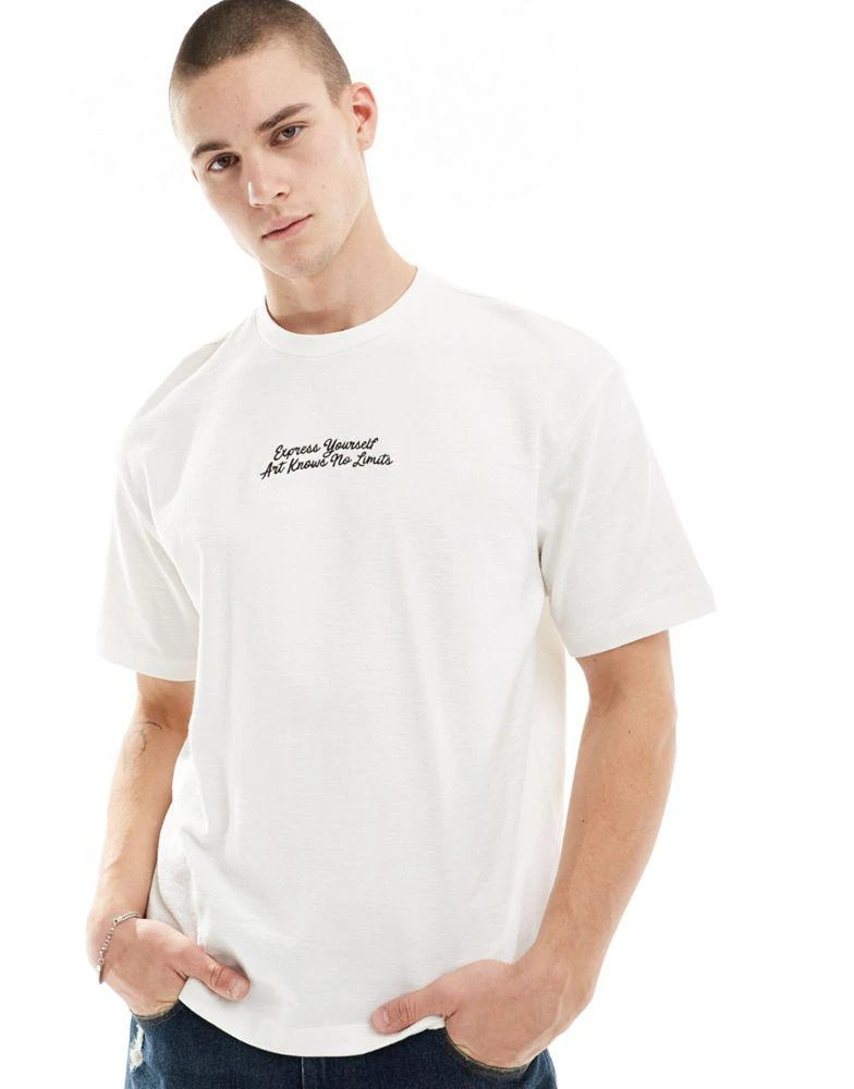 Bershka Bershka boxy textured front print t-shirt in white 1