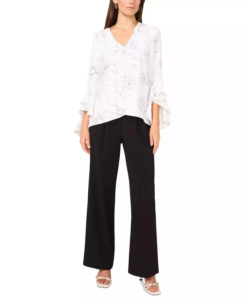 Vince Camuto Women's Floral V-Neck 3/4-Flutter-Sleeve Blouse 3