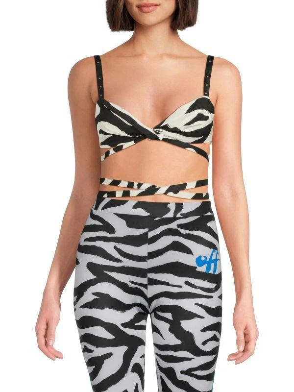 Off-White Zebra-Print Twist Sports Bra 1