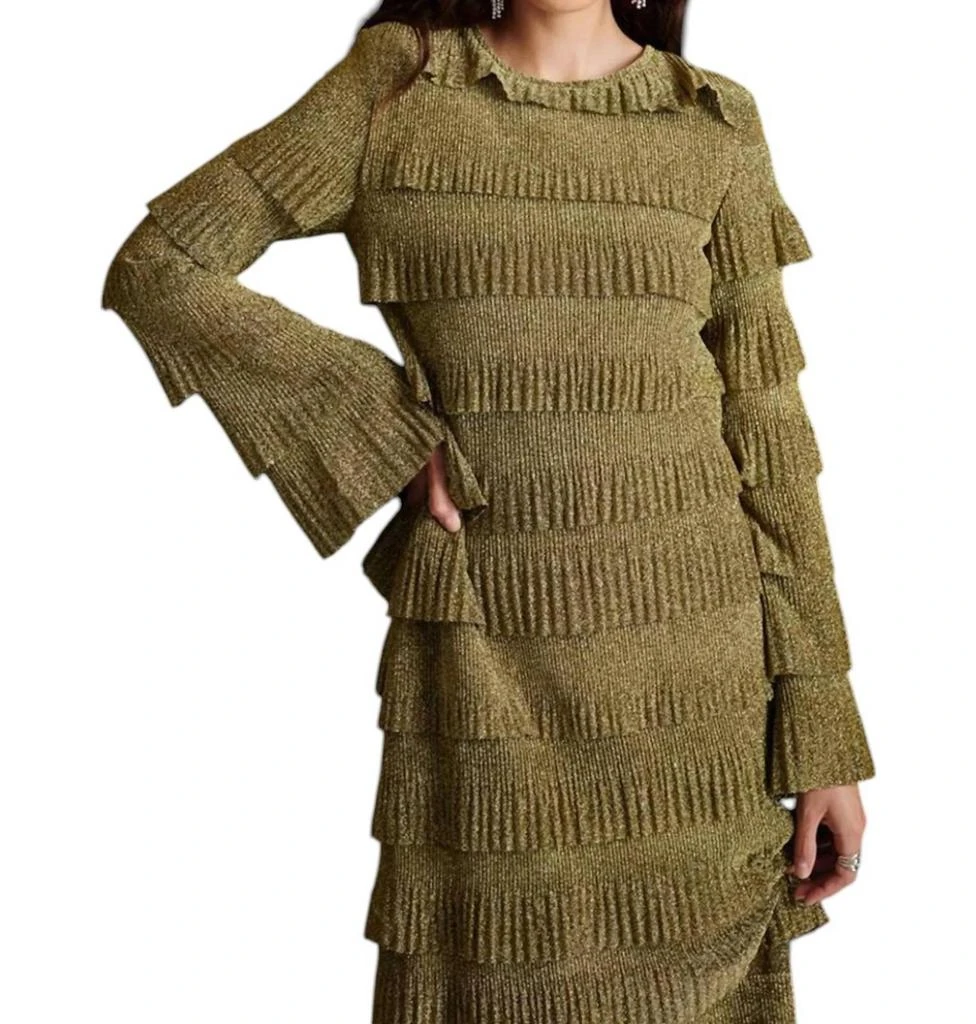 Ghospell Keily Fuffled Midi Dress In Old Gold 4