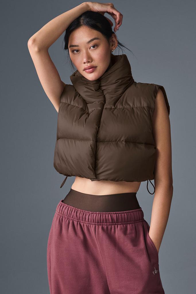 Alo Cropped Gold Rush Puffer Vest - Espresso