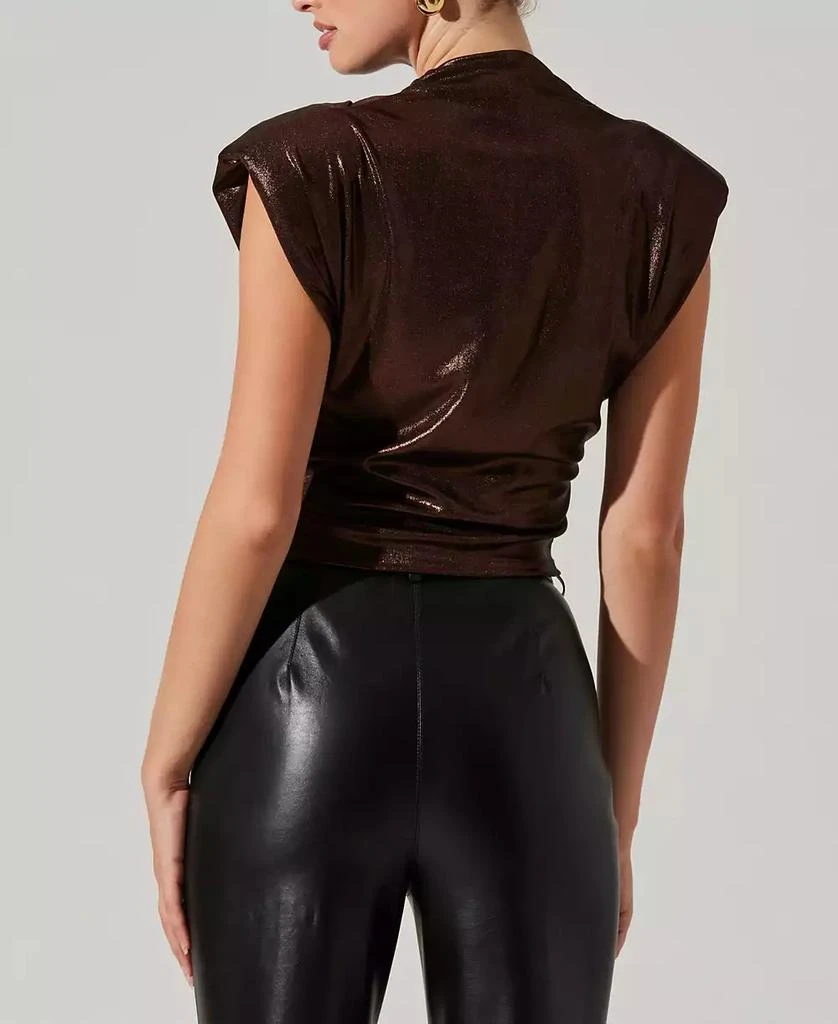 ASTR Women's Solange Metallic Draped Mock Neck Top 2