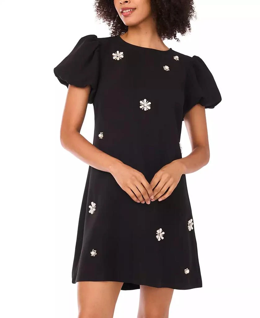 short flare dress for women Short Floral-Applique Babydoll Hoco Dress