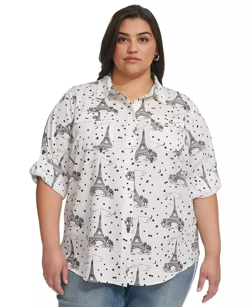 Karl Lagerfeld Paris Plus Size Whimsical Woven Shirt, First@Macy’s 1