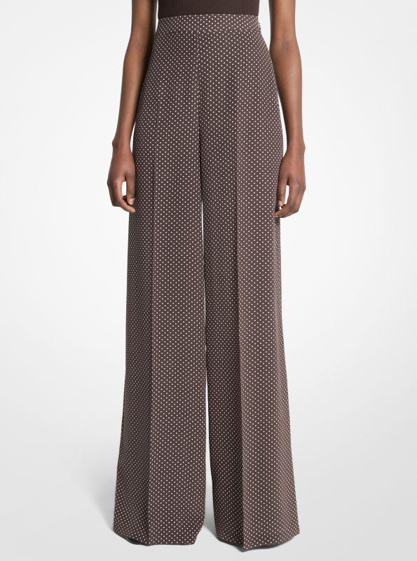Michael Kors Polka Dot Silk Crepe de Chine Wide-Leg Pants
