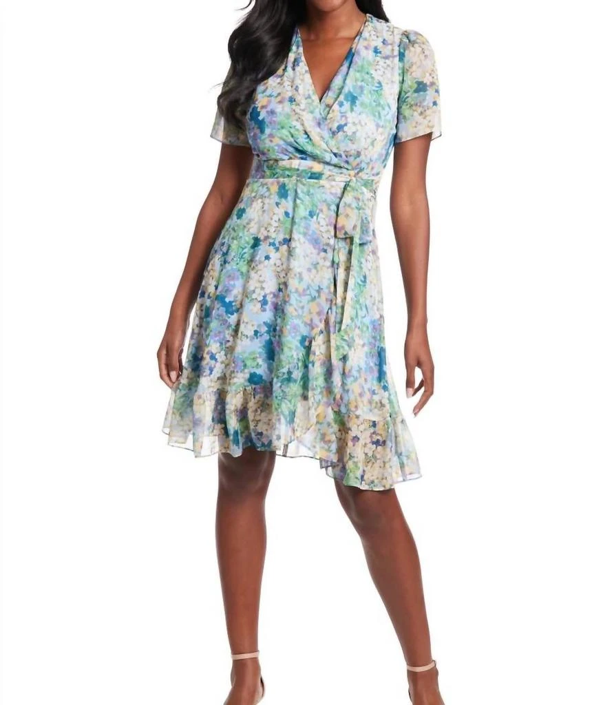 Maggy London London Times Wrap Dress In Blue Multi 1