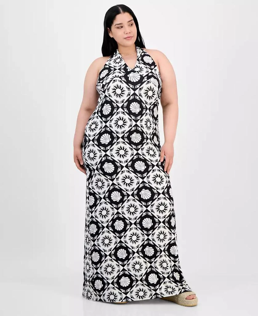 Derek Heart Trendy Plus Size Mixed-Print Halter Maxi Dress 1