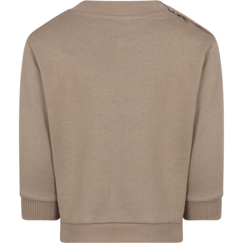 Loud Apparel Eyes print organic cotton fleece logo baby sweatshirt in taupe