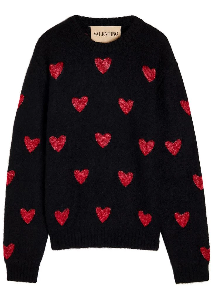 Valentino Heart-intarsia metallic brushed knit jumper 1