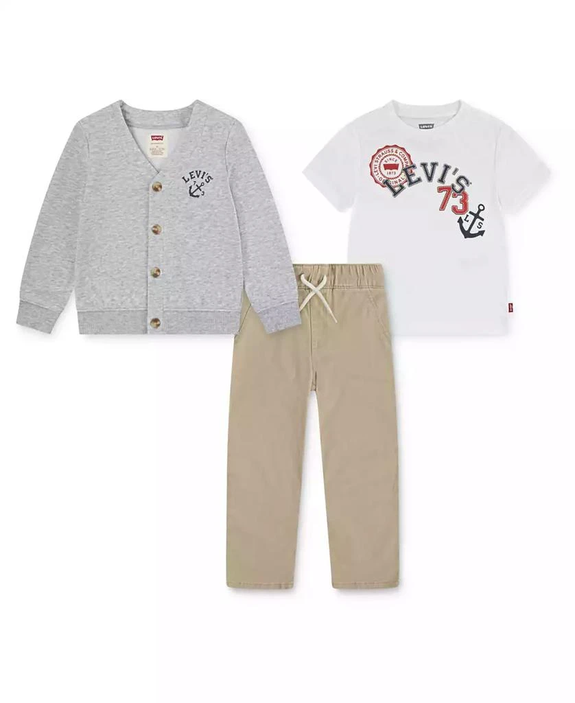 Levi's Boys' Toddler 2T-4T Long-Sleeve Cardigan, T-Shirt and Pants, 3-Piece Set