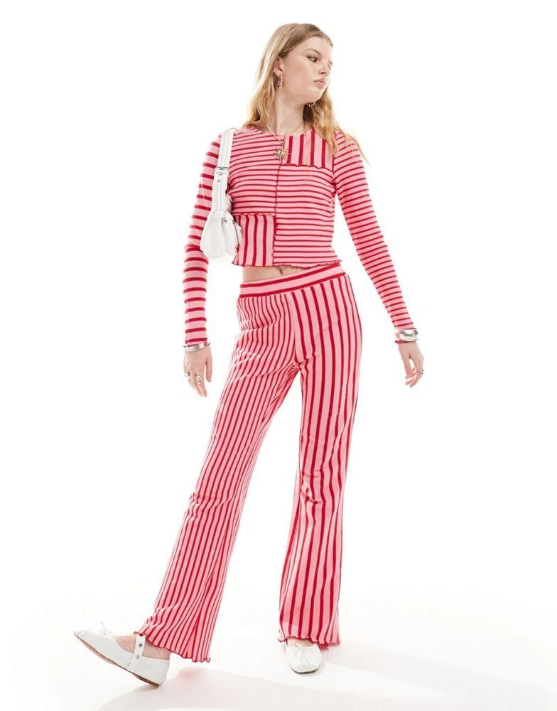 Neon Rose Neon Rose spliced stripe wide leg trousers co-ord in red and pink 3