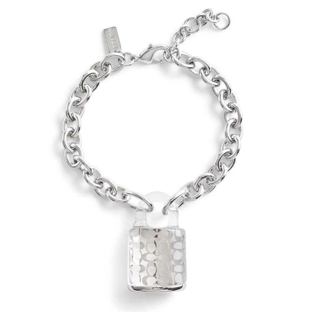 COACH Clear Resin Signature Quilted Lucite Padlock Charm Bracelet 2