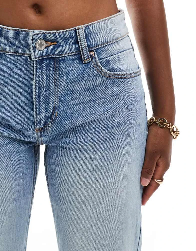 Bershka Bershka split hem straight jeans in light wash blue 5