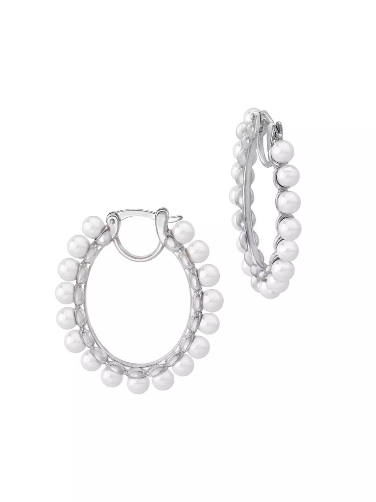 Majorica Ada Rhodium-Plated Sterling Silver & 4MM Faux Pearl Hoop Earrings