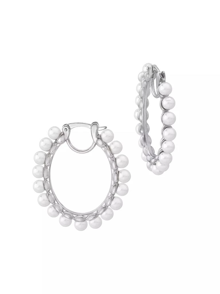 Majorica Ada Rhodium-Plated Sterling Silver & 4MM Faux Pearl Hoop Earrings 1