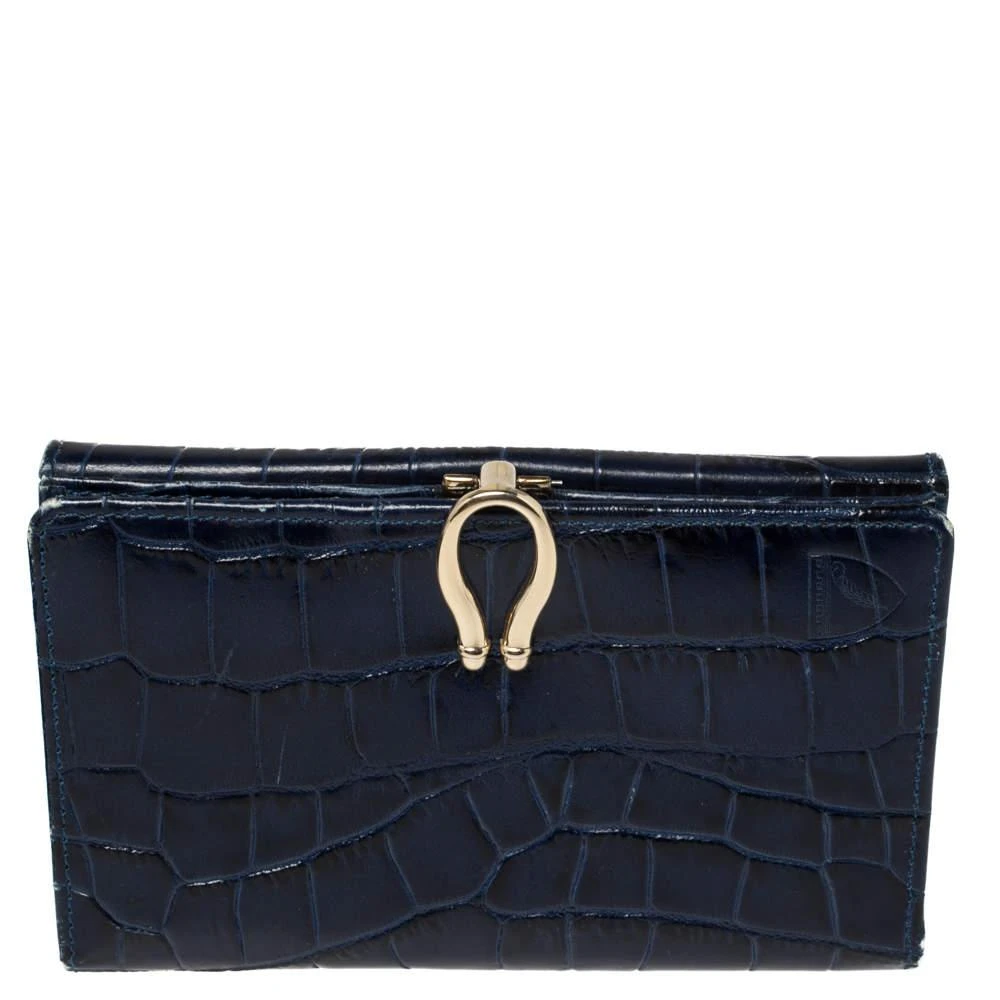 Aspinal of London Aspinal Of London Blue Crocodile Embossed Leather Bifold Wallet 5