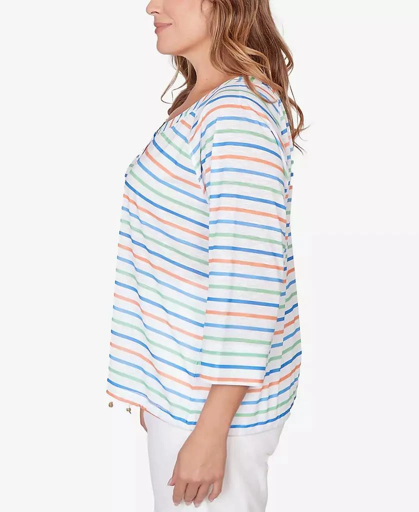 HEARTS OF PALM Plus Size Printed 3/4 Sleeve Henley Blouson Top 3