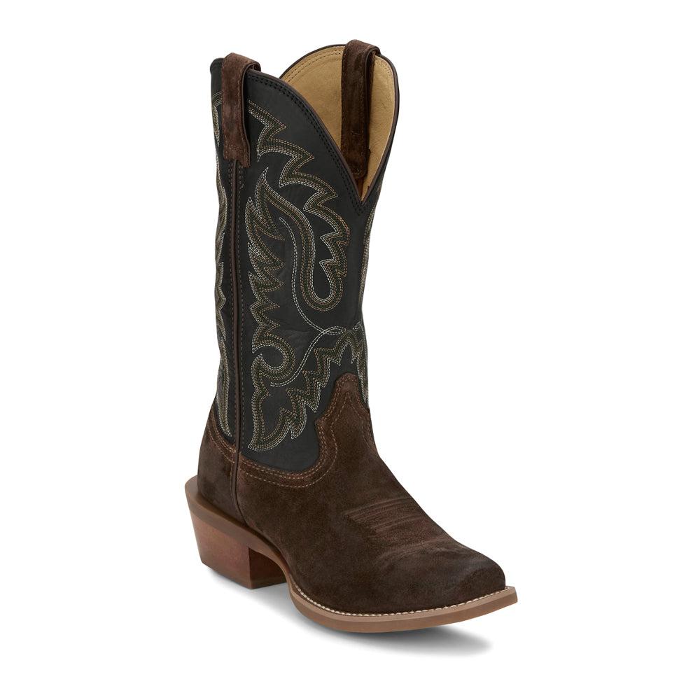Justin Boots Cowboy Town Square Toe Suede Cowboy Boots
