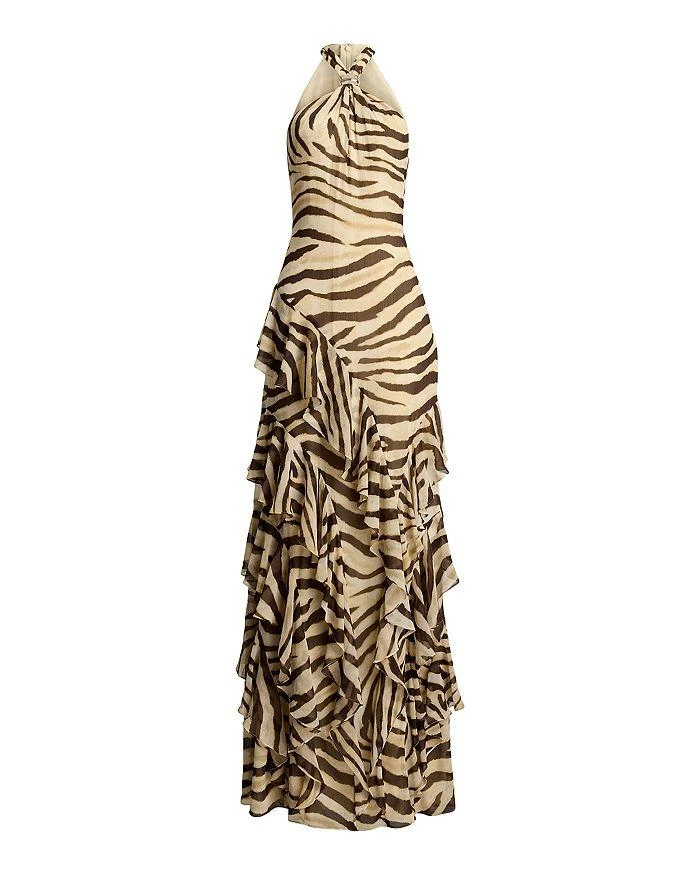 Ralph Lauren Zebra Print Ruffle Trim Georgette Gown 5
