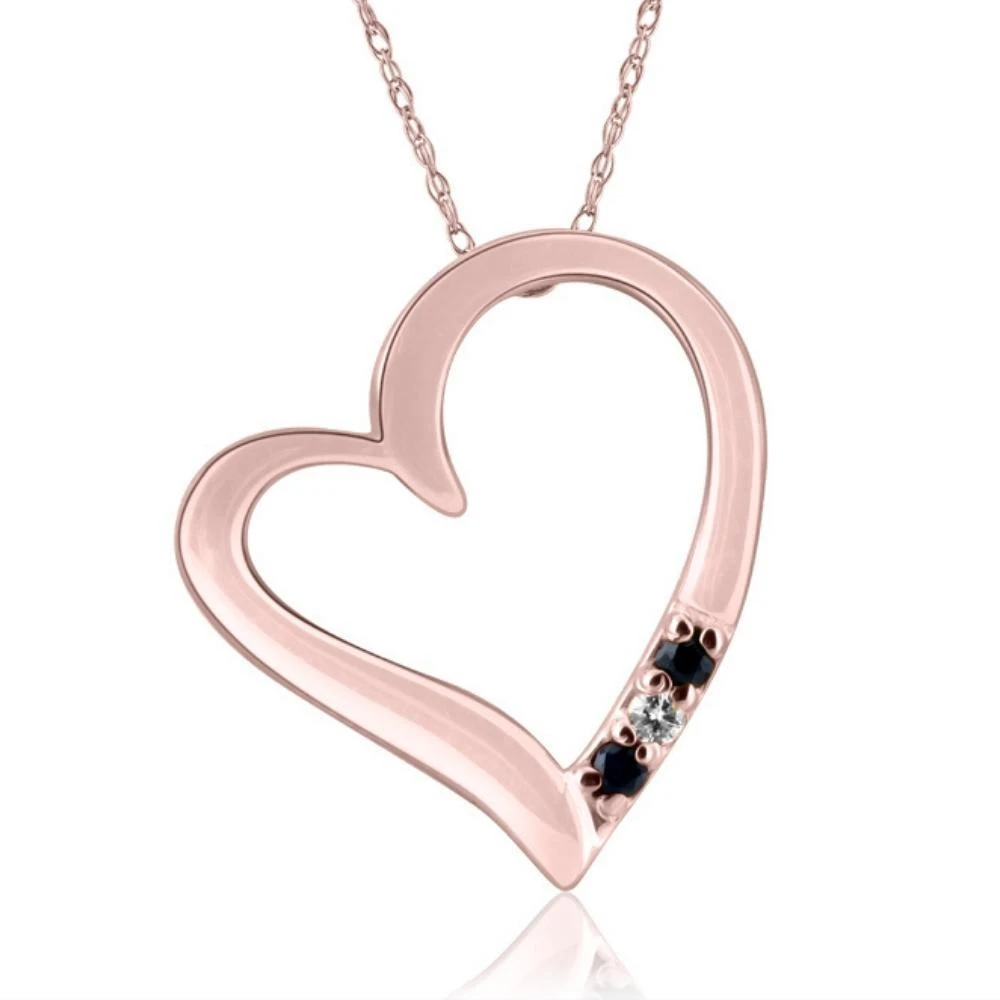 Pompeii3 Diamond 
Blue Sapphire Heart Pendant 3-Stone Rose Gold with 18" Chain
