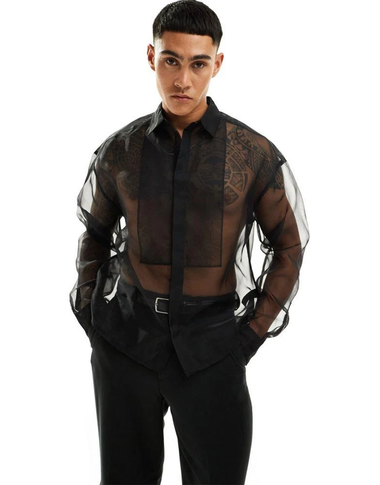 ASOS ASOS DESIGN 90s oversized organza shirt in black 1