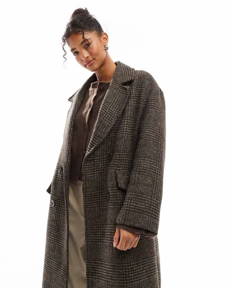 Bershka Bershka slouchy tailored coat in brown check 4