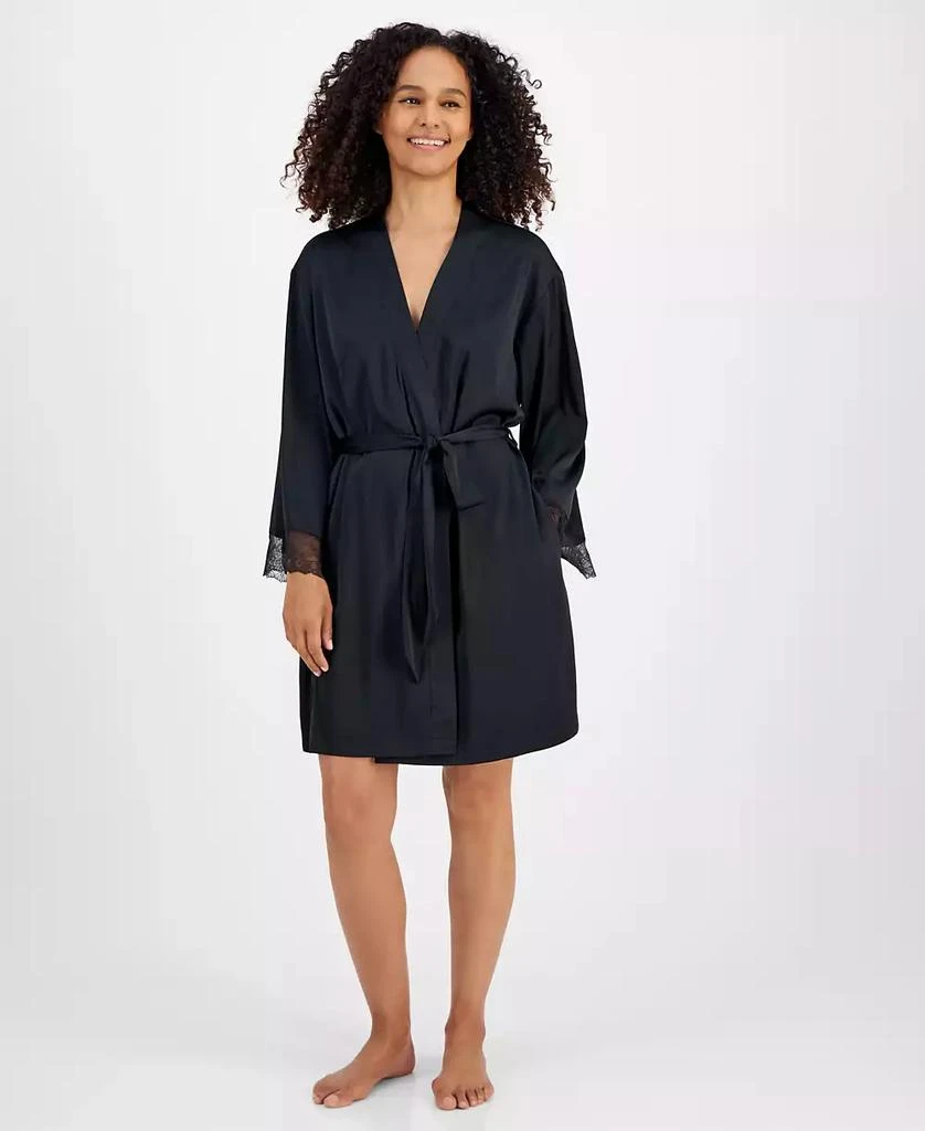 INC International Women's Lace-Trim Stretch Satin Robe, Created for Macy's 1