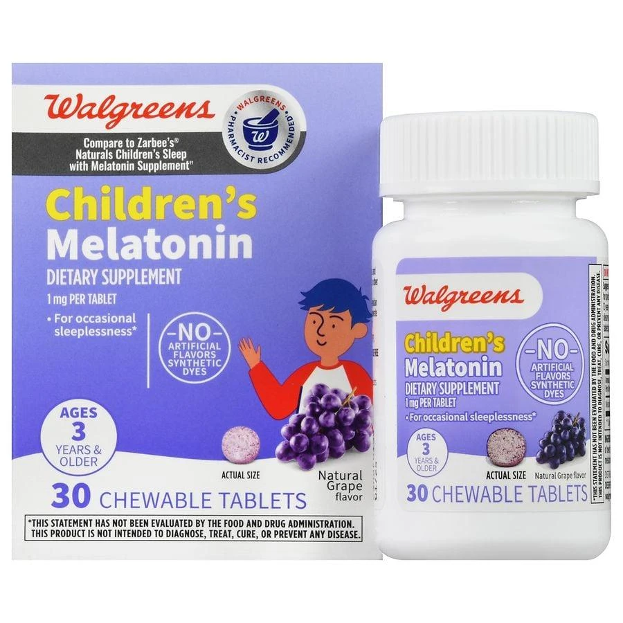 Walgreens Children's Melatonin 1 mg Chewable Tablets Natural Grape 1