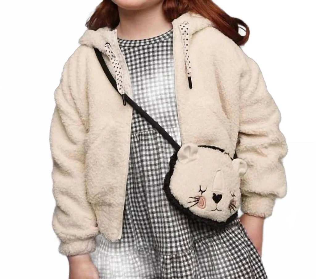Mayoral Girls
 Hooded Zip Fuzzy Jacket In Beige