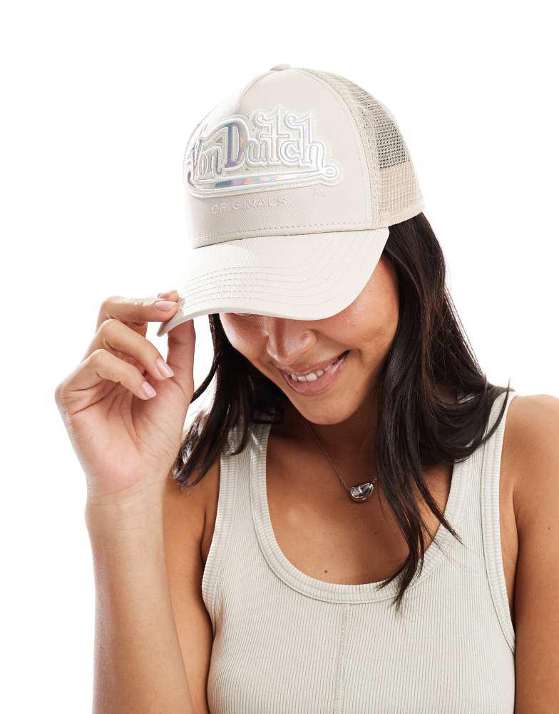 Von Dutch Von Dutch Memphis metallic trucker cap in cream
