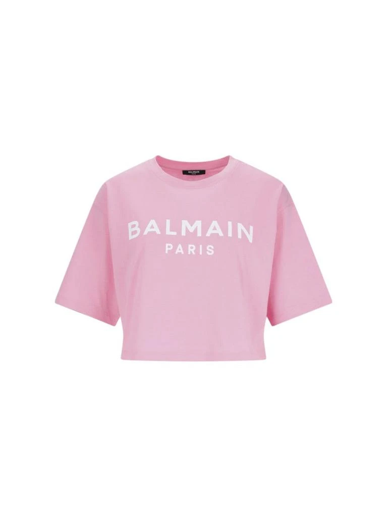 Balmain Logo Crop T-Shirt – Pink 1