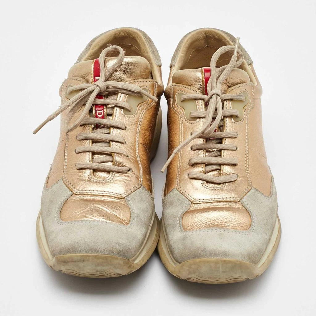 Prada Prada Sport Beige/Gold Leather and Suede America's Cup Low Top Sneakers Size 39.5 3