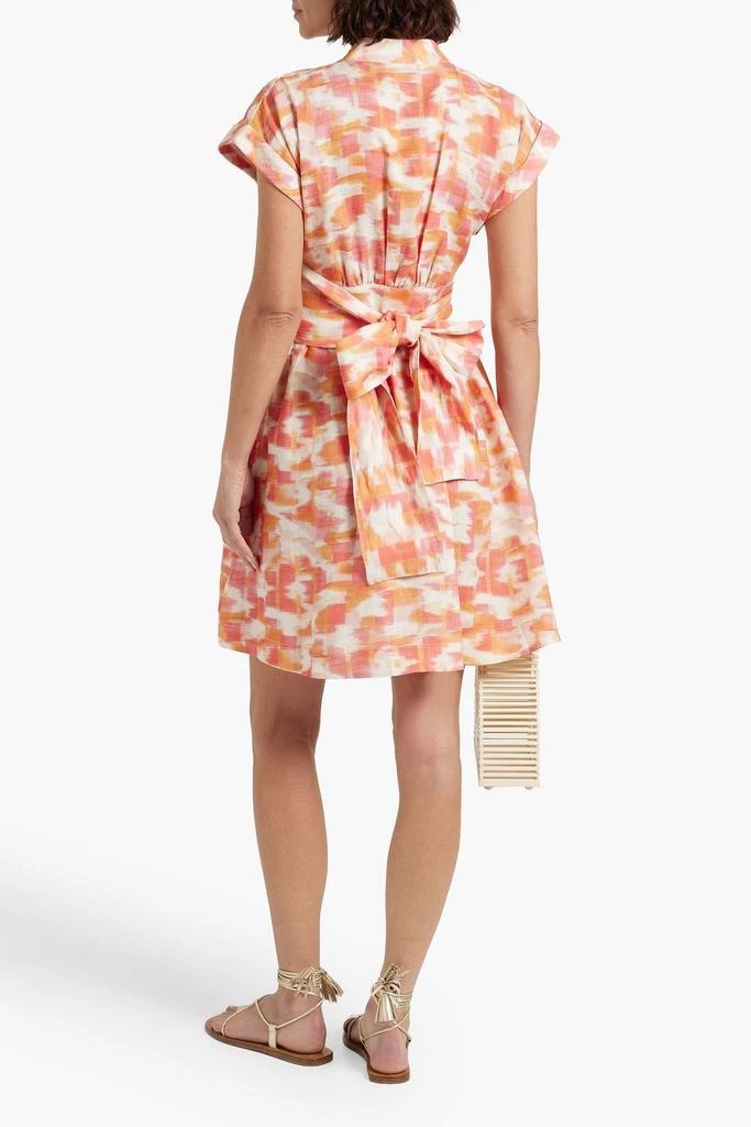 Three Graces London Aurora gathered printed linen mini wrap dress 3
