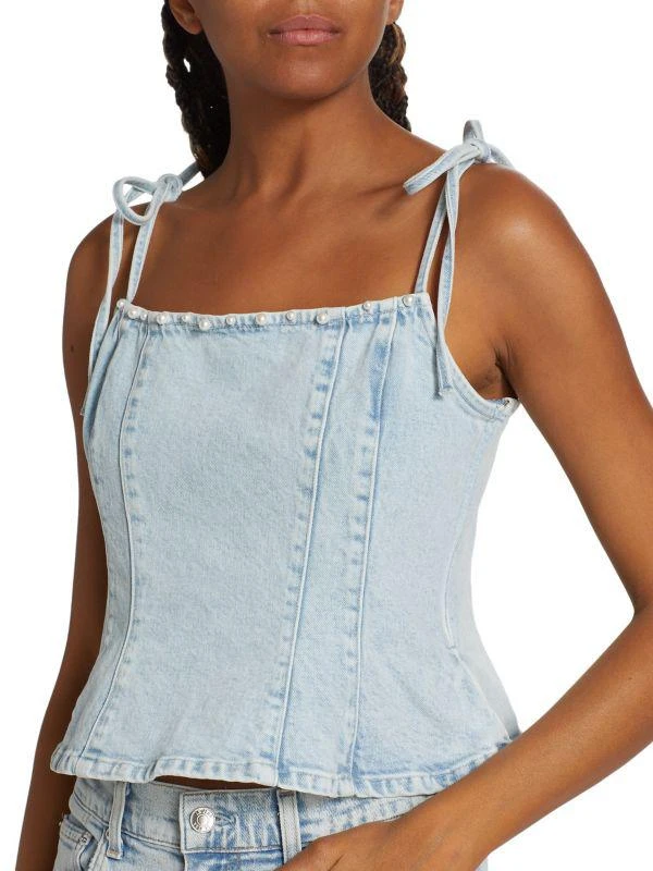 Le Jean Willa Embellished Denim Peplum Top 4