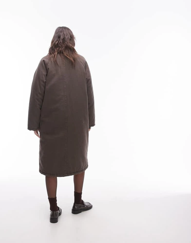 Topshop Topshop longline cotton padded jacket with cord collar in brown 2