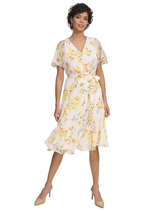 Calvin Klein Klein Womens Flutter Sleeve Floral Dress 1