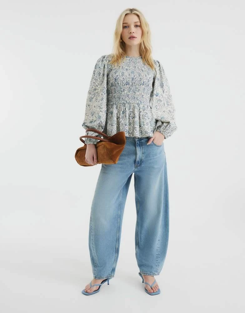 River Island River Island long sleeve shirred top in blue 2