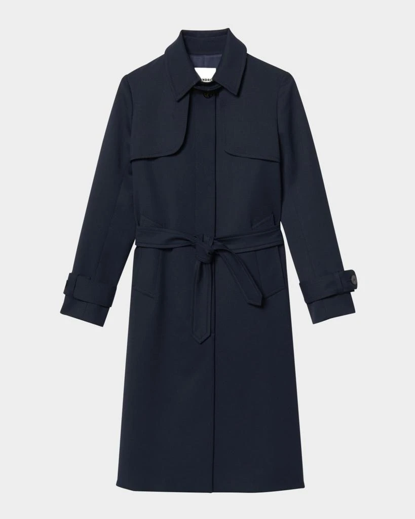 Sandro Navy Pleated-Back Belted Trench Coat 1