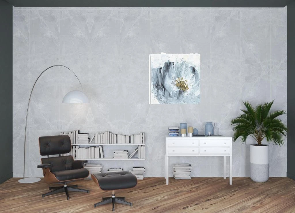 Hivvago 40" x 40" Watercolor Abstract Gray Blue Flower Canvas Wall Art