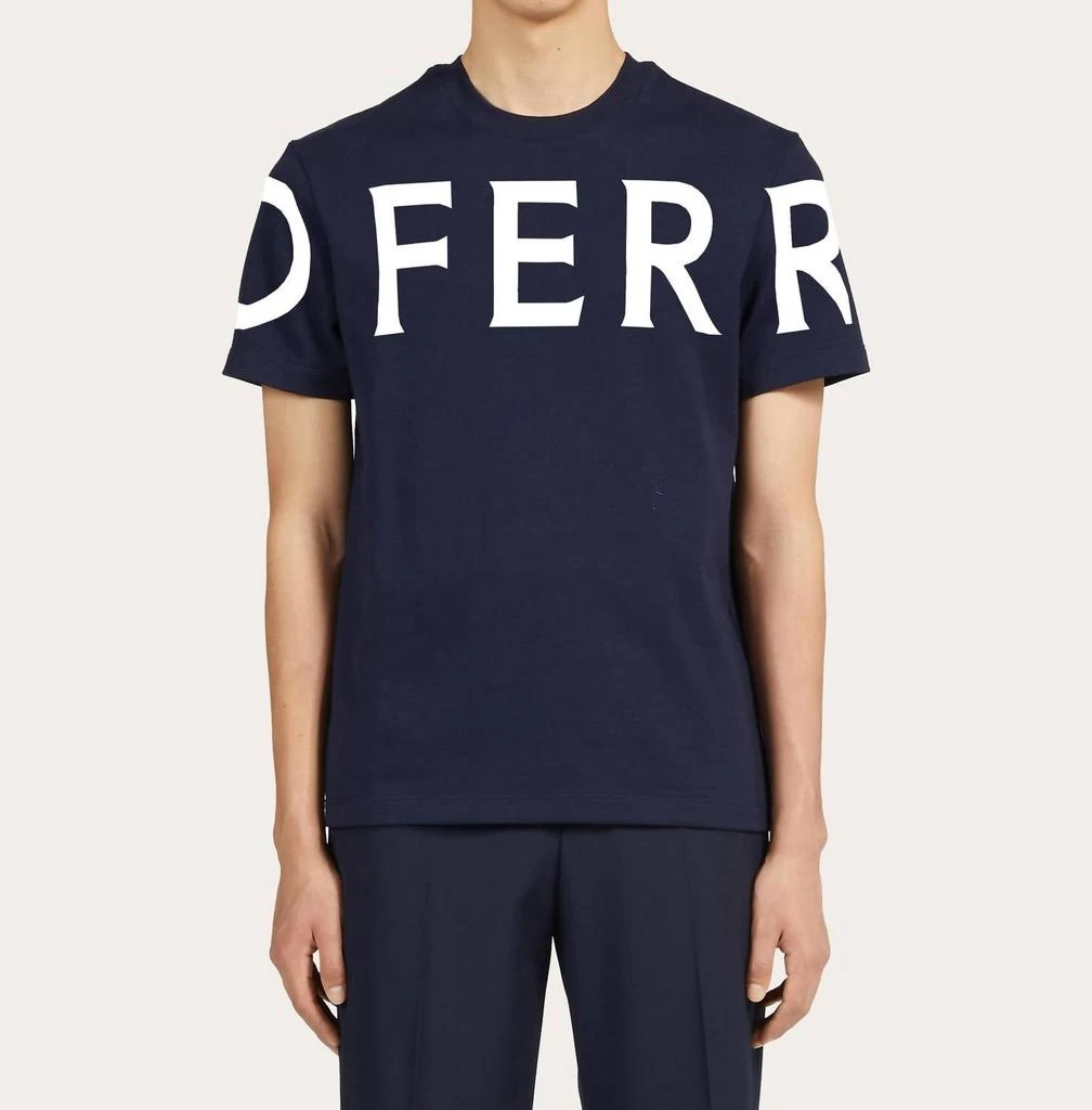 Salvatore Ferragamo Short Sleeved T-Shirt With Graphic Logo In Navy Blue 1